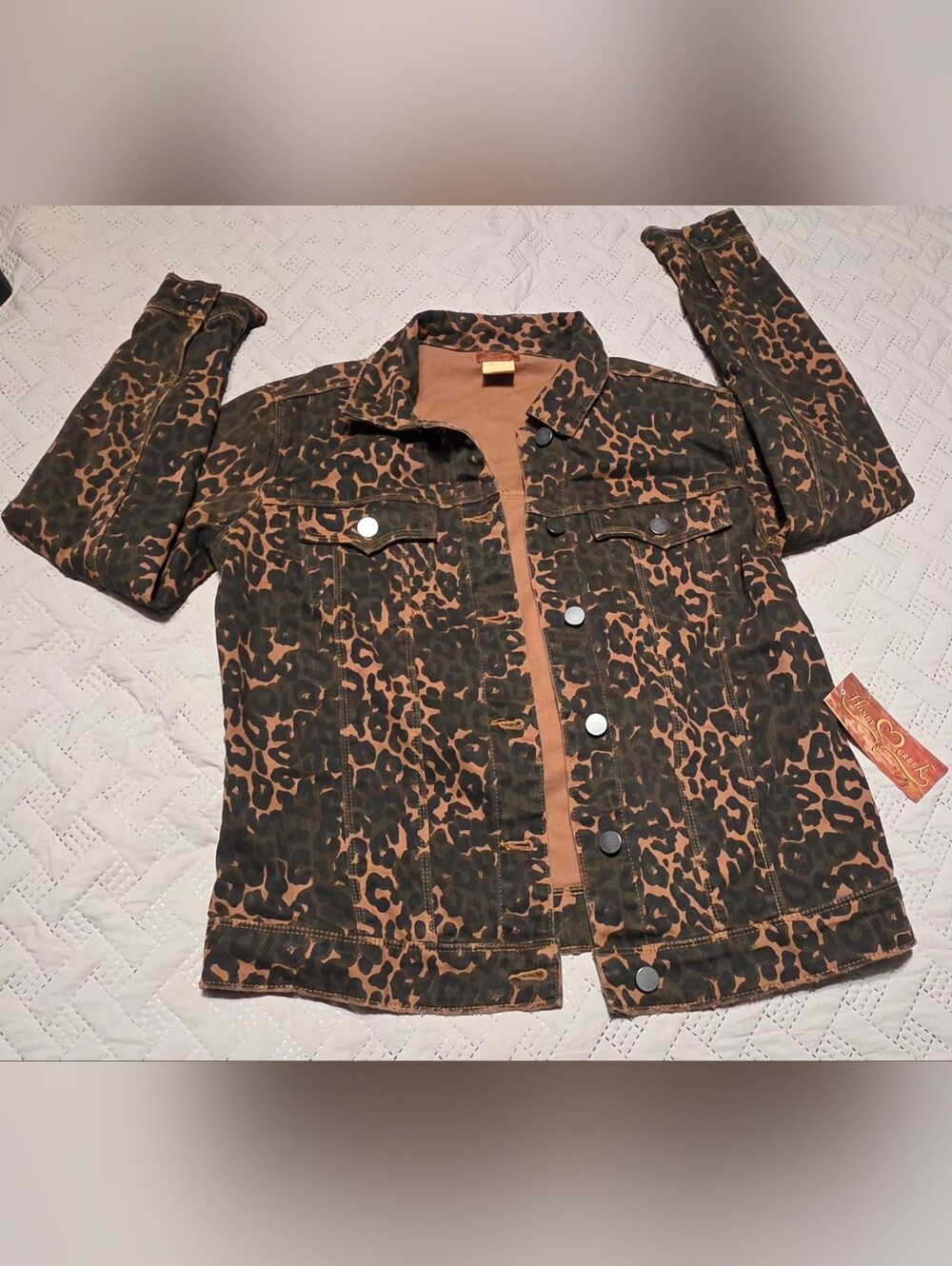 Leopard Print Women's Denim Jacket - Brown/Black